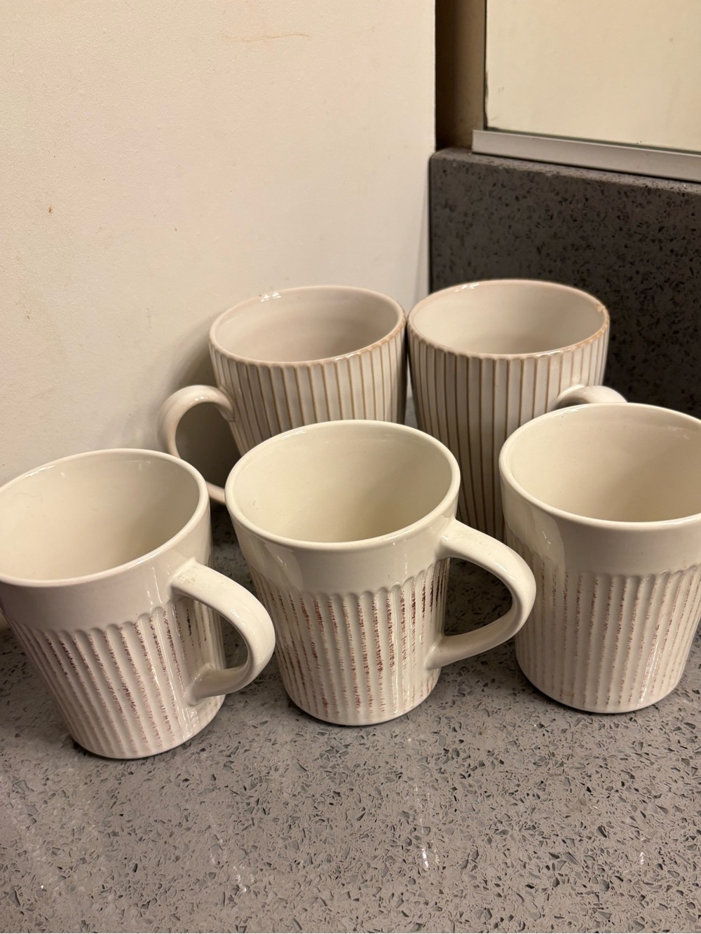 5 Ribbed Textured Ceramic Coffee Mugs - Cream 2 world market and 3 threshold
